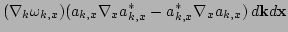 $\displaystyle (\nabla_k \omega_{k,x}) 
 ( a_{k,x}\nabla_{x}a_{k,x}^{*} - a_{k,x}^{*}\nabla_{x}a_{k,x} ) 
 \, d {\bf k} d {\bf x}$